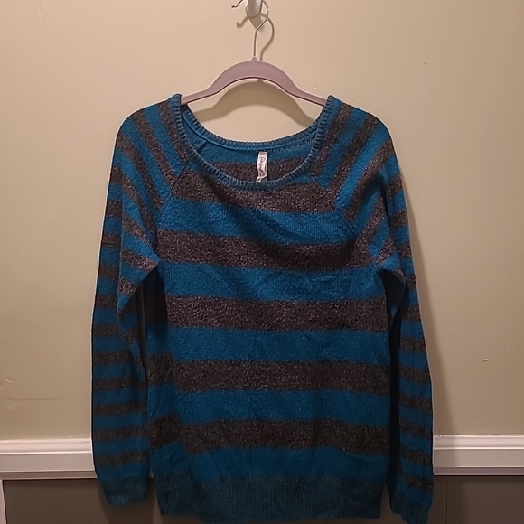 Aeropostale Sweaters - Vintage Aéropostale Womens Knit Sweater Gray/Teal XL L/S Scoop Neck
